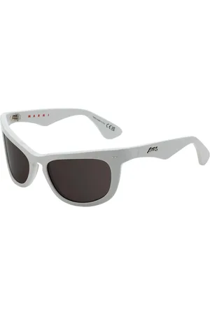 Marni Unisex Isamu Solid White WEH Occhiali da sole Acetato Grigio Avvolgente Normale