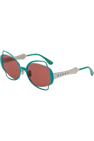 Marni Unisex Route Of The Sun Green WE3 Occhiali da sole Metallo Marrone Geometrica Normale