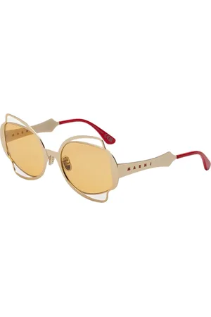 Marni Unisex Route Of The Sun Gold CIP Occhiali da sole Metallo Marrone Geometrica Normale