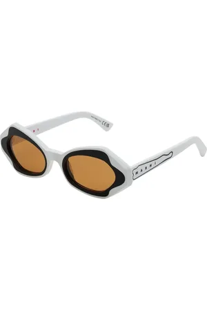 Marni Unisex Unlahand White W9L Occhiali da sole Acetato Marrone Rotonda Normale