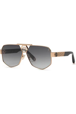 Philipp Plein Uomo SPP107M PLEIN BADGE 08FC Occhiali da sole Metallo Fumo Geometrica Normale Sfumato