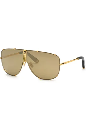 Philipp Plein Uomo SPP075M PLEIN STUD 400G Occhiali da sole Metallo Marrone Pilot Normale Specchiato