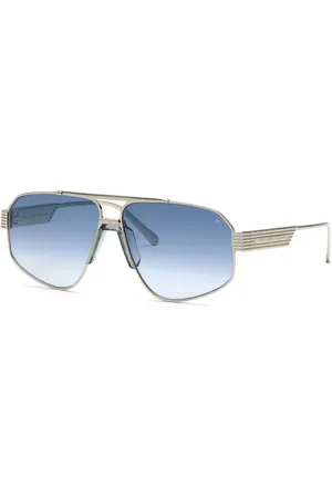 Philipp Plein Uomo SPP106M PLEIN ROCK SUPERHEROLEIN 579 Occhiali da sole Metallo Blu Geometrica Normale Sfumato
