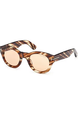 Tom Ford Unisex FT1212 LUCINDA 55E Occhiali da sole Acetato Marrone Rotonda Fotocromatiche