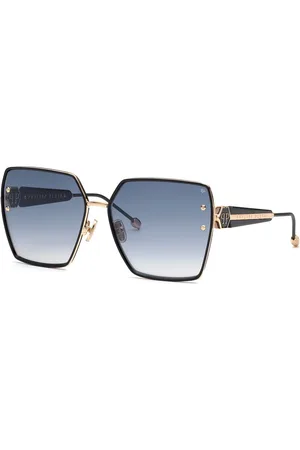 Philipp Plein Donna SPP122W PLEIN QUEEN 300 Occhiali da sole Metallo Blu Geometrica Specchiate Sfumato
