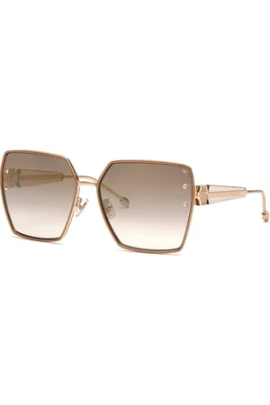 Philipp Plein Donna SPP122W PLEIN QUEEN 300G Occhiali da sole Metallo Marrone Geometrica Normale Sfumato