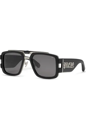 Philipp Plein Uomo SPP128V PLEIN EAGLE 0K07 Occhiali da sole Metallo Fumo Squadrata Normale