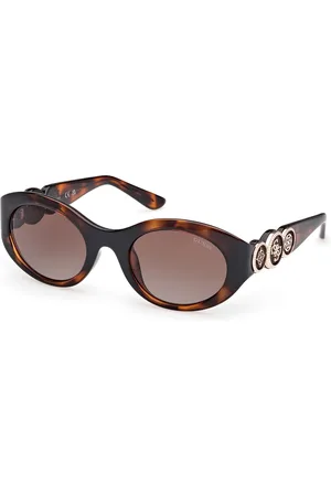 Guess Donna GU00198-H 52F Occhiali da sole Iniettato Marrone Rotonda Normale Sfumato