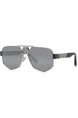 Philipp Plein Uomo SPP107M PLEIN BADGE 523X Occhiali da sole Metallo Fumo Geometrica Normale Specchiato