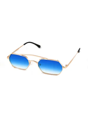 XLAB Unisex HONSU Occhiali da sole Metallo Azzurro Geometrica Sfumato