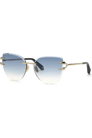 Roberto Cavalli Donna SRC043 594B Occhiali da sole Metallo Blu Farfalla Normale Sfumato