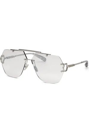 Philipp Plein Unisex SPP111 PLEIN SLEEK 579F Occhiali da sole Metallo Argento Geometrica Fotocromatiche Specchiato