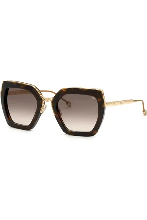 Philipp Plein Donna SPP097S PLEIN QUEEN 722 Occhiali da sole Metallo Marrone Geometrica Normale Sfumato