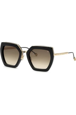 Philipp Plein Donna SPP097S PLEIN QUEEN 700 Occhiali da sole Metallo Verde Geometrica Normale Sfumato