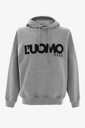 VOGUE Collection Felpa con cappuccio L’UOMO grigia con logo ricamato nero