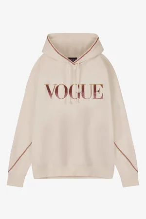 VOGUE Collection Felpa con cappuccio VOGUE Handcraft Edition crema con logo ricamato
