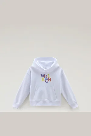 Woolrich Felpa da bambina in puro cotone con cappuccio Bianco