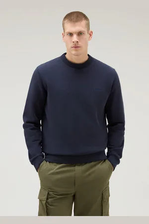 Woolrich Uomo Felpa girocollo in misto cotone con logo ricamato Blu