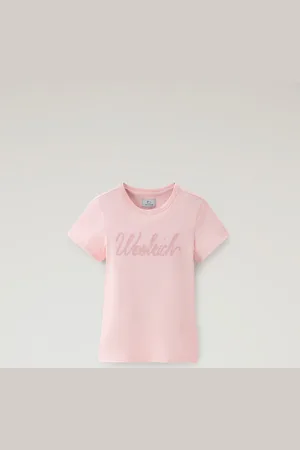 Woolrich Maglietta da bambina in puro cotone con logo Rosa