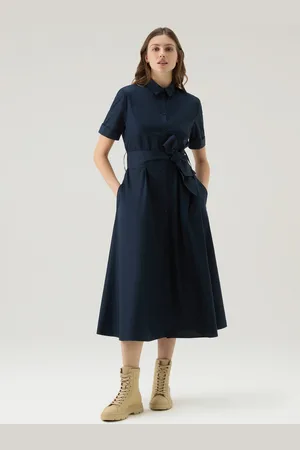 Woolrich Donna Vestito chemisier in popeline di puro cotone Blu