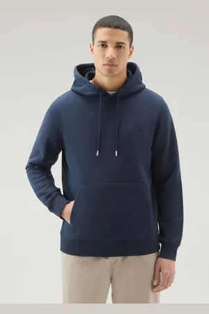 Woolrich Uomo Felpa in misto cotone con cappuccio e logo ricamato Blu