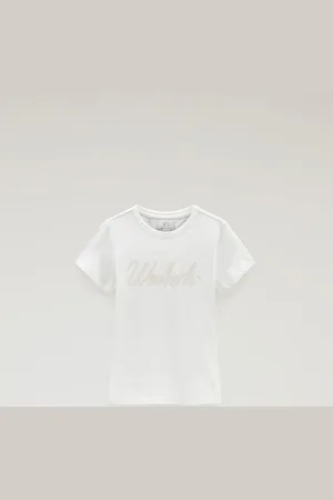 Woolrich Maglietta da bambina in puro cotone con logo Bianco
