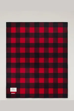 Woolrich Unisex Coperta Buffalo a quadri double face in pura lana Rosso