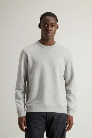 Woolrich Uomo Felpa girocollo in misto cotone con logo ricamato Grigio