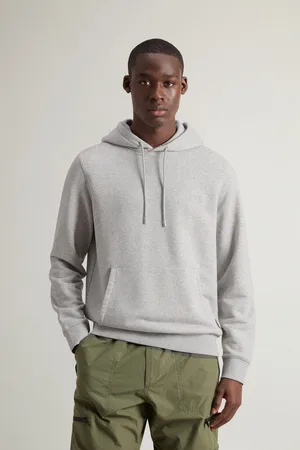 Woolrich Uomo Felpa in misto cotone con cappuccio e logo ricamato Grigio