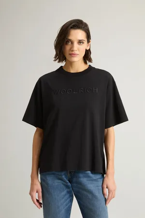 Woolrich Donna T-shirt in puro cotone Pima con logo sul petto Nero