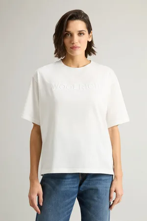 Woolrich Donna T-shirt in puro cotone Pima con logo sul petto Bianco