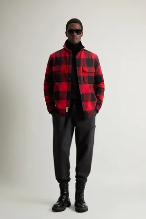 Woolrich Uomo Giacca a camicia imbottita Alaskan in misto lana italiana a quadri Rosso