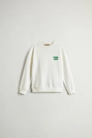 Woolrich Felpa girocollo da bambino in puro cotone tinta in capo Bianco
