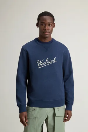 Woolrich Uomo Felpa girocollo in puro cotone mouliné Blu