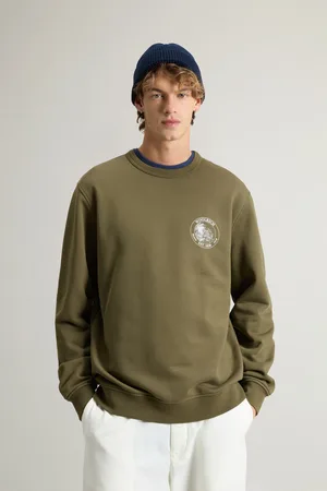 Woolrich Uomo Felpa girocollo in puro cotone con stampa Verde