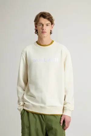 Woolrich Uomo Felpa girocollo in misto cotone leggero Bianco