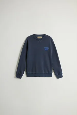 Woolrich Felpa girocollo da bambino in puro cotone tinta in capo Blu