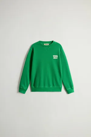Woolrich Felpa girocollo da bambino in puro cotone tinta in capo Verde