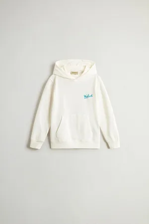 Woolrich Felpa con cappuccio da bambino in puro cotone tinta in capo Bianco