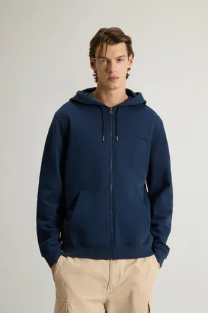 Woolrich Uomo Felpa con cappuccio in misto cotone leggero con zip Blu