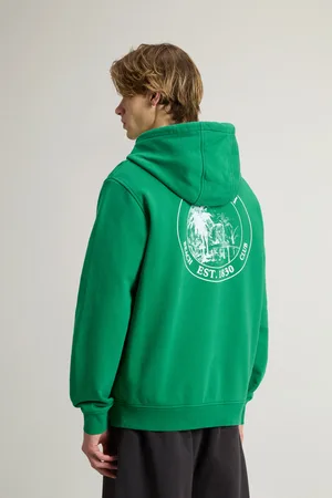 Woolrich Uomo Felpa in puro cotone con cappuccio e stampa sul retro Verde