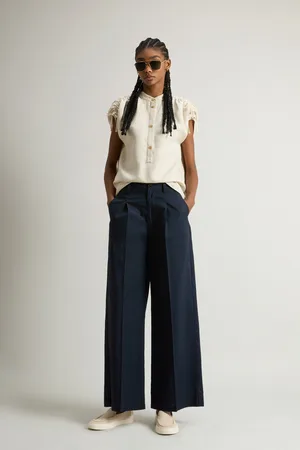 Woolrich Donna Pantaloni chino in popeline di puro cotone Blu