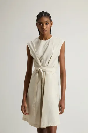 Woolrich Donna Vestito in popeline di puro cotone con cintura Beige