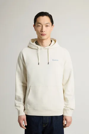 Woolrich Uomo Felpa in puro cotone con cappuccio e stampa sul retro Bianco