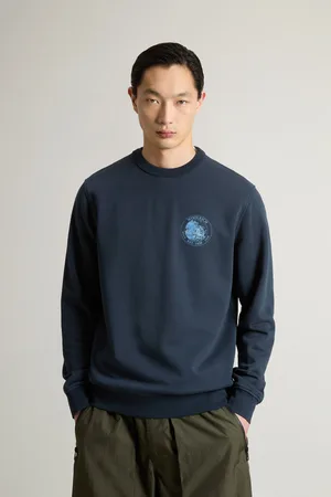 Woolrich Uomo Felpa girocollo in puro cotone con stampa Blu
