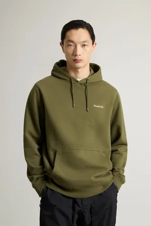 Woolrich Uomo Felpa in puro cotone con cappuccio e stampa sul retro Verde