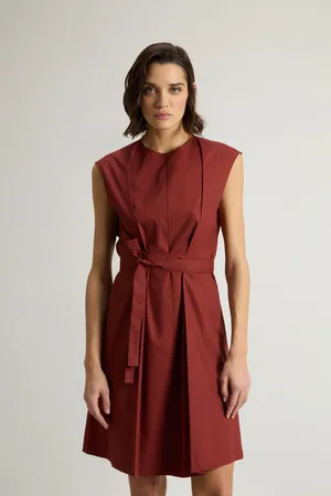 Woolrich Donna Vestito in popeline di puro cotone con cintura Rosso