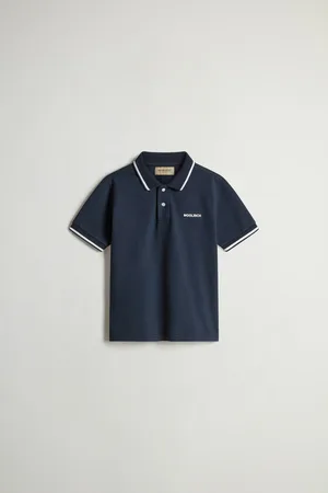 Woolrich Polo Monterey da bambino in piqué di cotone elasticizzato Blu