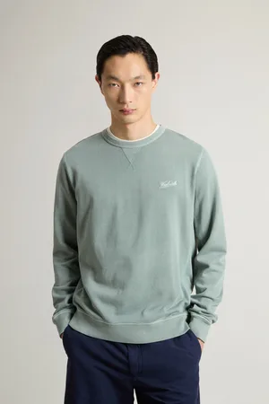 Woolrich Uomo Felpa girocollo in puro cotone leggero tinta in capo Verde