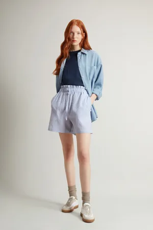 Woolrich Donna Pantaloncini in cotone seersucker Blu